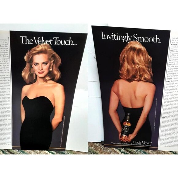 1987 Black Velvet Whisky Print Ad Vintage Beauty Model Black Dress Original - Picture 1 of 3